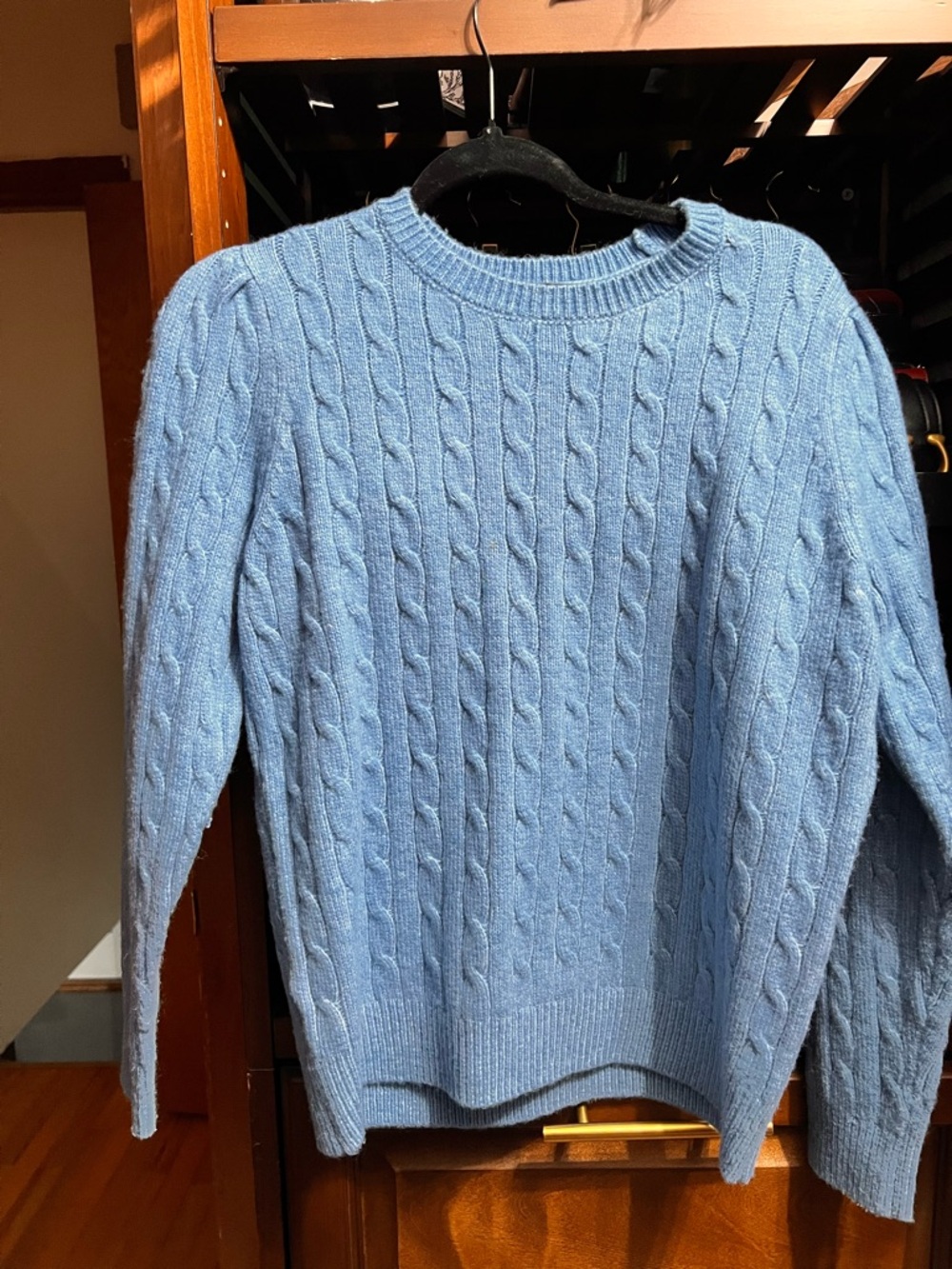 Ann Taylor Petite Sky Blue Cable-Knit Crewneck Sweater
